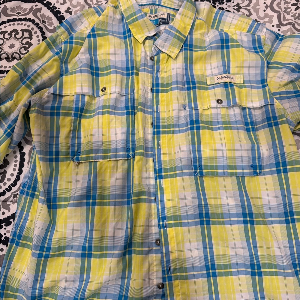 Magellan Outdoors Blue and Yellow Plaid Shirt